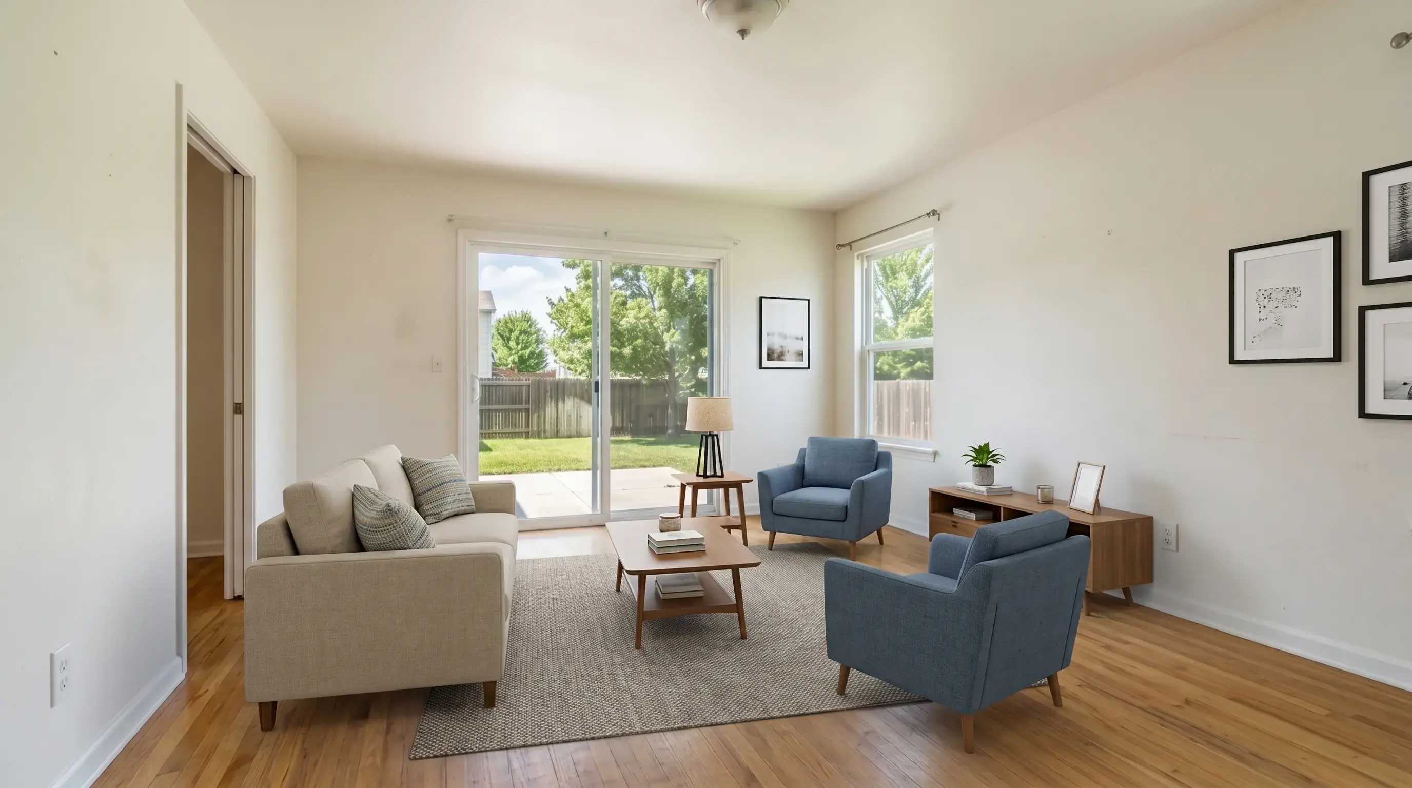 AI staged living room used to compare virtual staging tools