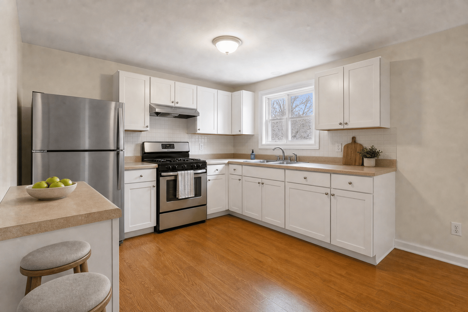 Kitchen virtually staged for an AI HomeDesign alternative comparison